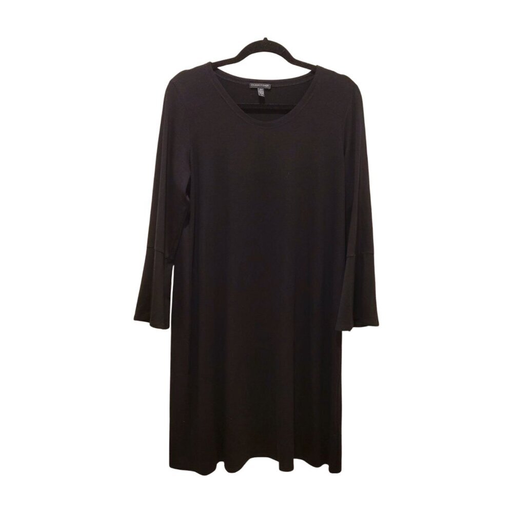 EILEEN FISHER Black Knee Length Casual Minimalist Travel Lounge Dress Size M - Picture 2 of 6